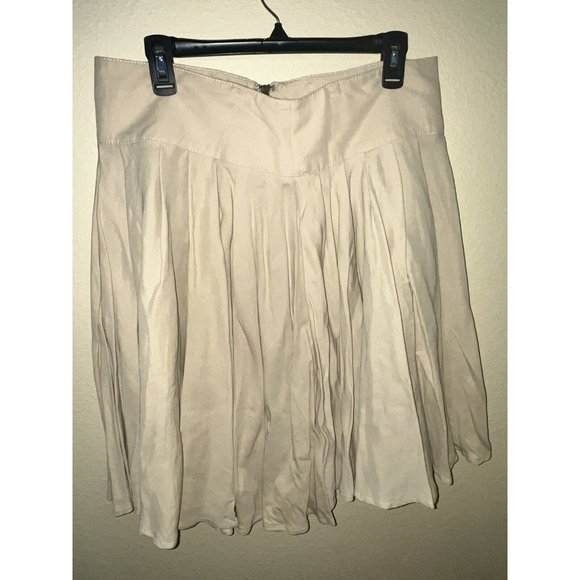 Joslin Greese Dresses & Skirts - Linen Blend Pleated Skirt Big Zipper Khaki Tan Flare Western Boho Size 12 Greece